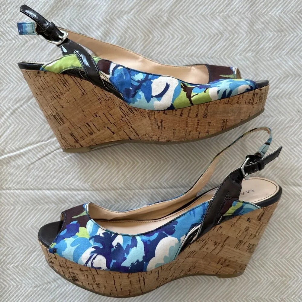 Marc Fisher Shoes Wedges‎ Peep Toe Heels Floral Cork Womens 6.5